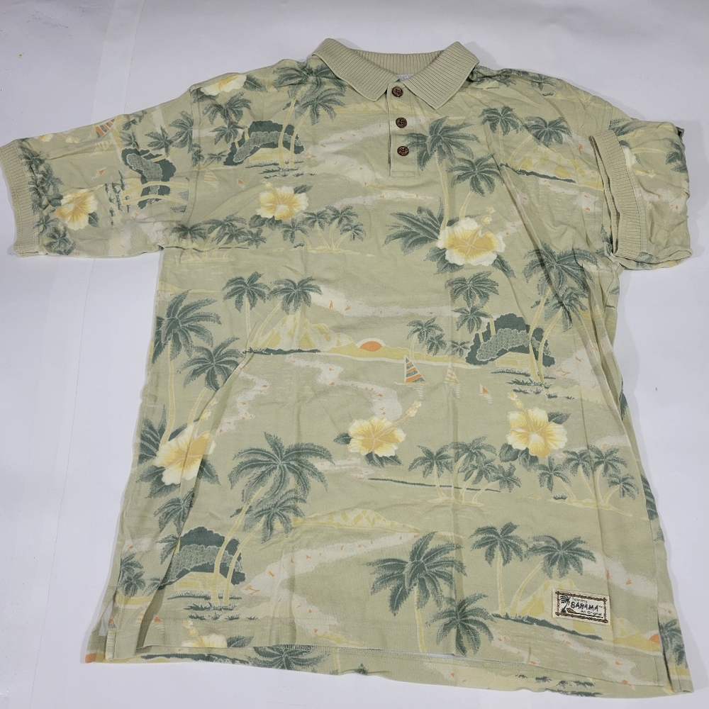 Tommy Bahama Green Hawaiian Print Short Sleeve Polo Shirt Top Mens Size Large
